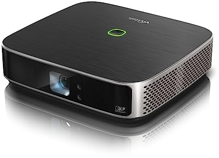 Vivitek Qumi Q9, bärbar LED-projektor, 1080p (4K-UHD-kompatibel) för affärer, utbildning och underhållning. 1 500 ANSI-lumen, WLAN-anslutning, för hemmabio, Netflix, Prime med mera