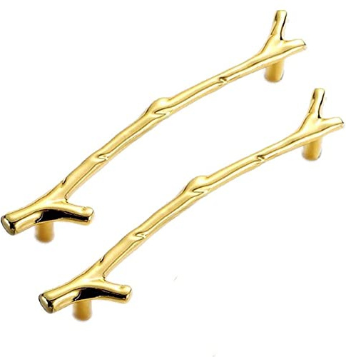 GIVBRO 2 x Möbelgriffe Schrankgriff Baum Zweige Stil Bogen Schublade Griff mit Schrauben für Bücherregal Kleiderschrank Schublade Gold, 128 mm