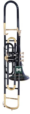 Trombón de válvula, paso BB, calidad de latón con funda de transporte y boquilla incluida, guantes (oro azul)
