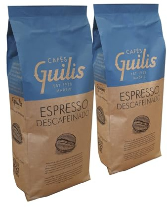 CAFES GUILIS DESDE 1928 AMANTES DEL CAFE Café Décaféiné en Grains Intense Mélange Naturel - Pack 2 kg
