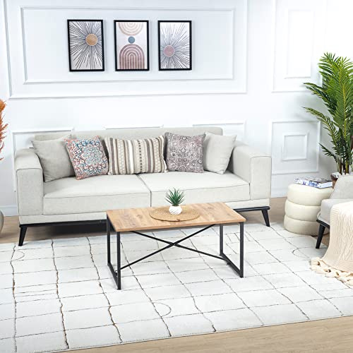 Livabliss Boden Teppich 200x275 cm – Skandinavischer Boho mit geometrischem Muster für Wohnzimmer & Esszimmer – Orange, Braun & Crème