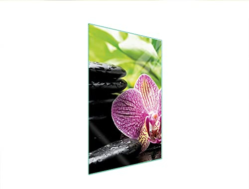 DarHaus Herdabdeckplatte 35x52 Einteilig Glas Elektroherd Induktion Herdschutz Spritzschutz Glasplatte Deko Schneidebrett, Orchidee Violett