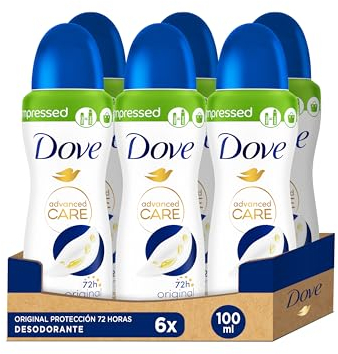 Dove Advanced Care Desodorante Original Protección 72 horas Spray, 100 ml, pack de 6 Unidades