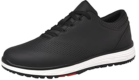 PENXZT Golfskor för män Vattentät extra bred fit casual sneakers Icke -slip andningsbara spetslösa tränare för golfträning,Black,43 EU
