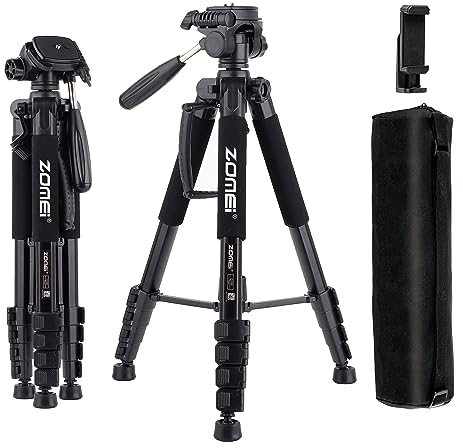 ZOMEi 188cm Stativ Heavy Duty Tall Tripod Stand, Professional Travel Video Tripod Kompatibel mit DSLR-Kameras, Handys, Projektor, Fernglas, Spektive (Schwarz)