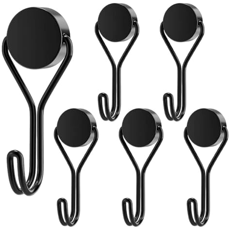 JOCXZI Ganci magnetici - 6Pcs ganci magnetici neri extra forti per cucina, gadget, camera da letto, armadietti, ufficio, frigoriferi, appendere luci decorative, barbecue, attrezzi da giardino(nero)