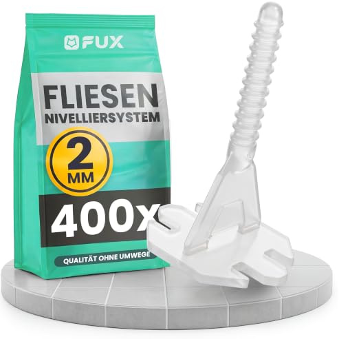 FUX Fliesen Nivelliersystem 2mm - 400 Stück Gewindelaschen Fugenbreite 2mm | Gewindelaschen 2mm Vorratspack, Reines Refill, Einfache Anwendung, Leichtes Entfernen dank Sollbruchstelle