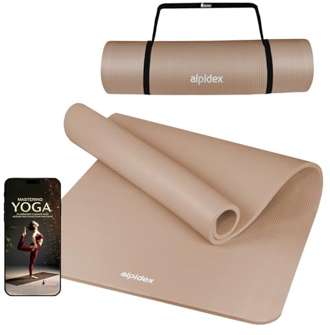 ALPIDEX Tapis Yoga Épais 1,5cm 190x100cm Antidérapant Sport Gym Mat Beige