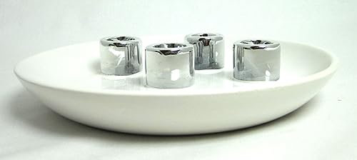 Adventsleuchter/Adventsteller aus Keramik, Weiß-Silber Ø ca. 23 cm