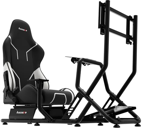 huzaro Speed 6.0 SIM Racing Cockpit mit Monitorhalterung bis 50 Zoll | Ergonomischer Rennsitz – Stabiler Stahlrahmen für Lenkrad Pedale und Schalthebel – Handschuhe im Lieferumfang – Schwarz