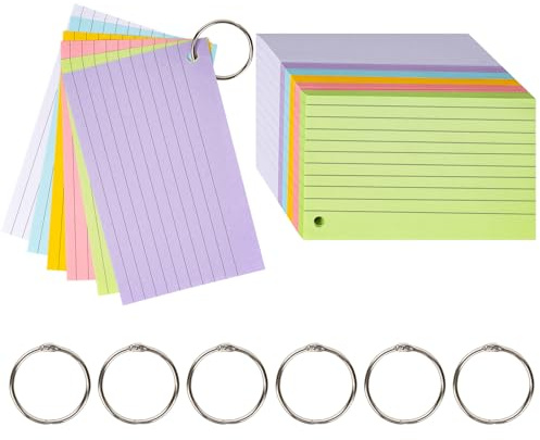 testyu 500 Stück Karteikarten a6 mit Ring - Beidseitig Beschreibbar und Verdickung Papiermaterial Perfekt zum Lernen, Notieren und Memos und Listen, 6 lebhafte Farben in Einem Set (6 * 4in)