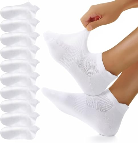 YouShow Ladies White Trainer Socks for Men 9-12 10 Pairs Womens White Socks Mens 9-12 Breathable Cotton Low Cut