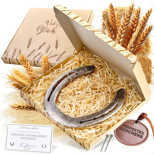 PURAJA Regalo ferro di cavallo Autentico ferro di cavallo consumato | Portafortuna per compleanno, inaugurazione della casa | Originale con certificato di autenticità