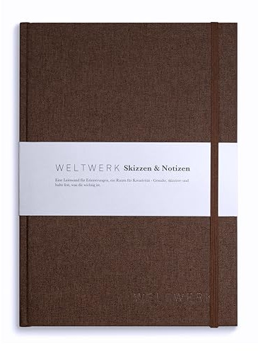 WELTWERK Notizbuch Blanko A5+ [160 Seiten] hochwertiges Notizbuch mit 120 g/m² Papier, Fadenbindung & Gewebeeinband – edles Notizheft zum Schreiben & Skizzieren – Journal Tagebuch Skizzenbuch