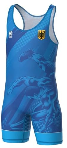 Extreme Hobby - brottardräkt för barn – Tysklands landslag – professionell brottningsdräkt, brottningskläder barn, brottarlinne, wrestling singlet, färg: blå, storlek: 128