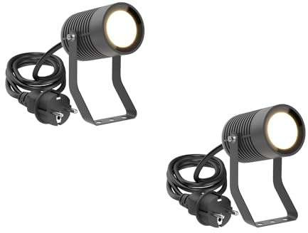 ledscom.de 2 x SHINGA trädgårdsspotlight för utomhusbruk, IP65, stickpropp, antracit, inkl. GU10 LED-lampa 630lm, varmvit