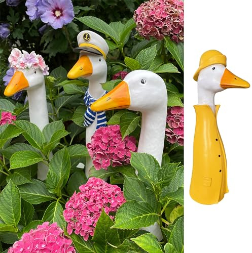 OF Gänsehals Gartenstecker Gans - Höhe 35 bis 38 cm groß - Deko Gartenfiguren für außen (Regenmantel)