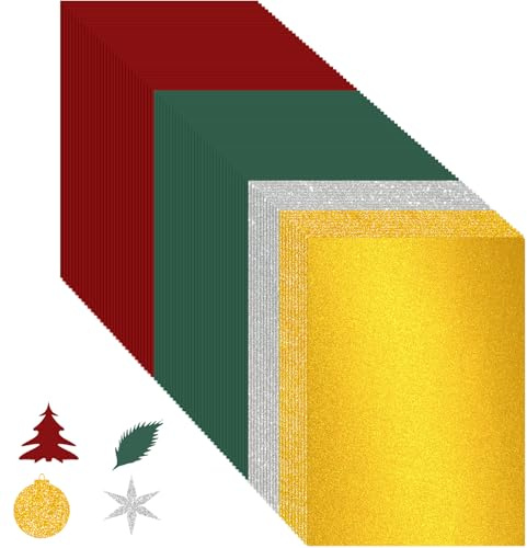 letesult 80 Sheets Christmas Cardstock Thick Paper,Red Green Glitter Silver Gold Holiday Cardstock Paper Card Stock for Christmas Card Making Arts Scrapbook Crafts Invitations Greeting Present Tags