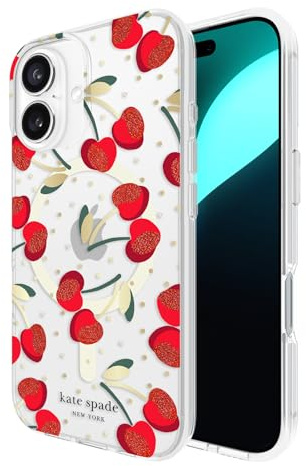 Kate Spade New York iPhone 16 Case - Compatible with MagSafe - Designer Phone Case - Cherry Dot Gems