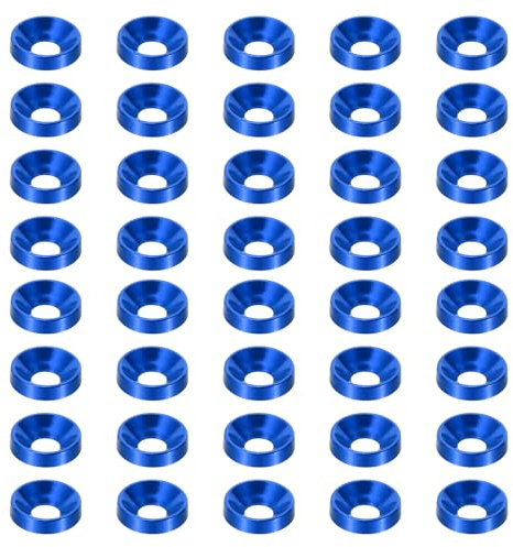 PATIKIL Rondelle Fraîche M3 à Tête Fraisée, Bleu Foncé 40 Pièces | Rondelle de Vis à Tête Plate, en Alliage d'Aluminium Anodisé pour Pièces d'Accessoires Mécaniques Modèles DIY,