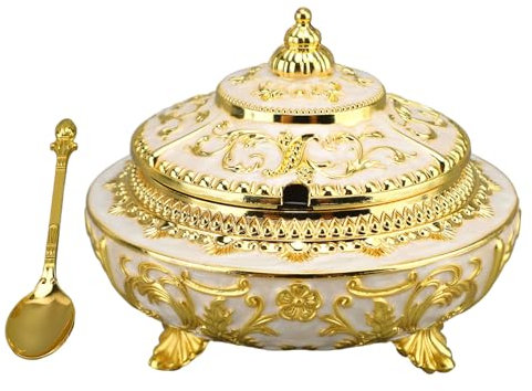 Asixxsix Sucrier Turc, Sucrier doré avec Couvercle et Cuillère, Pot à Condiments en Alliage et Verre, Pot D'assaisonnement de Style Européen, Conception Détachable, Multifonctionnel