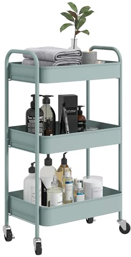 HOMCOM 3-tier Storage Trolley on Wheels with 3 Mesh Baskets Light Blue