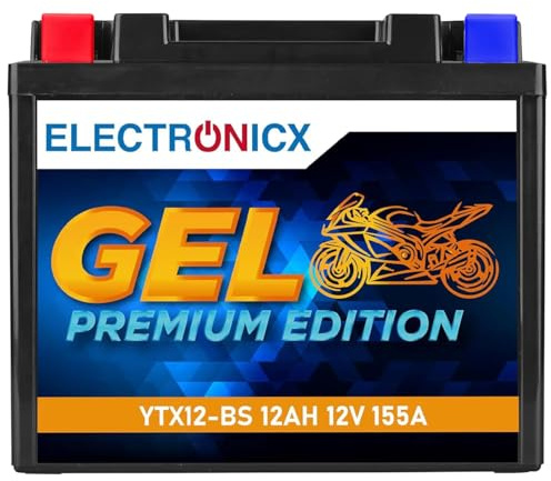 Electronicx GEL YTX12-BS 12V 12Ah – Batteria moto GEL senza manutenzione, sigillata, anti-perdita – Scooter, quad, moto, ciclomotore – Alta potenza, compatta e resistente -151×87×130 mm