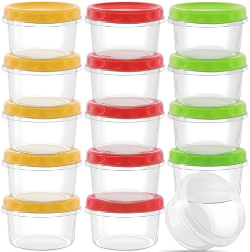 HEKOBAG 15PCS Small Food Containers with Lids, 8oz /250ml Reusable Plastic Deli Bowls Stackable Small Storage Jars Plastic Snack Pots Dishwasher & Microwave & Freezer Safe for Lunch, Snack, Puree
