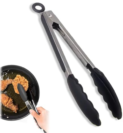 27cm Grillzange Küchenzange Edelstahl Zange Küche Kochzange Silikonzange Fleischzange Hitzebeständige zum Kochen Grillen,Silikon Zange für Airfryer - Schwarz