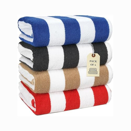 LANE LINEN Beach Towels 4 Pack - Premium 520 GSM Beach Towel, (30 x 60) 100% Cotton Pool Towel for Adults - Qick Dry Large Towels, Soft & Highly Absorbent Set for Travel & Vacation - Ocean Breeze