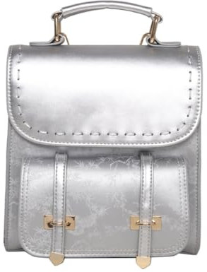 Lässiger Damen-Rucksack im Vintage-Stil, PU-Leder, für Schule, Reisen, mit verstellbaren Trägern, Umhängetasche, Handtasche, silber