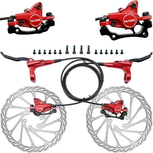 Fat-Cattie Bike Hydraulic Disc Brake Set with 160mm Rotors,For Mountain Bike e-Bike Fat Bike Road Bike(Right Front Brake& Left Back Brake) (Red)
