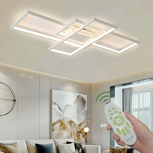 Lumbryzn LED Deckenleuchte Dimmbar mit Fernbedienung, Moderne Rechteckige Wohnzimmerlampe aus Aluminium & Acryl, 3000K–6500K Deckenlampe für Schlafzimmer, Küche, Kinderzimmer und Flur