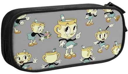 YINGD Cuphead Show Ms. Chalice Pencil Case Large Capacity Double-Layer Pen Bag School Stationery Pouch Organizer Office Supplies Pencase for Kids Adult