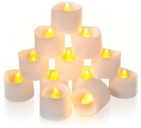 Set di 12 Candele LED a Lume di Candela Senza Fiamma,Candele Finte con Batteria CR2032,Luce Bianca Calda,Durata Fino a 150 Ore,Lumini LED Batteria con Funzione Timer per Matrimoni, Feste e Ricorrenze