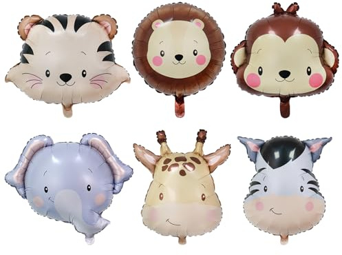 DazzJoy 6 Stück Luftballon Tiere Ballons Tierkopf, XXL Ballon Tiere, Tierkopf Luftballons Tiere Kindergeburtstag, Folienballon Waldtiere Geburtstag Deko, Helium Ballons Tiere Dschungel Deko Geburtstag