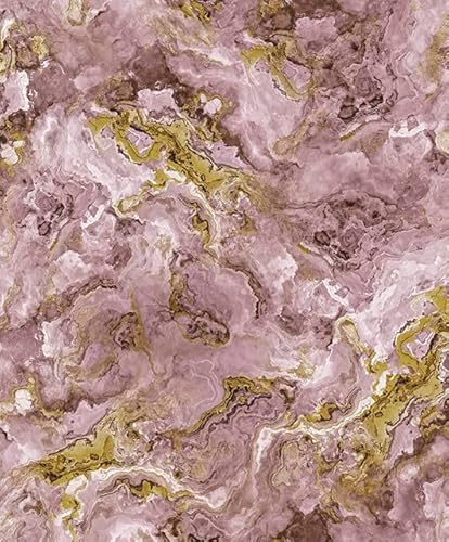 WPE® Heavyweight Vinyl Wallpaper – Liquid Marble Design in Pink & Heather Gold Colourway, Textured & Washable, Luxury Finish for Living Room, Bedroom or Feature Walls – Durable & Easy to Hang 62542