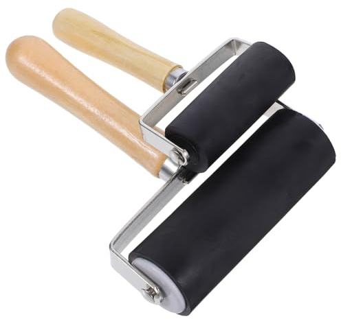 Toddmomy 2 Stück Gummiwalze Set mit Holzgriff Robuste Andrückrolle für Druckgrafik und Bastelprojekte Langlebige Rubber Roller für Tintenauftrag für Linoldruck Stempeln und