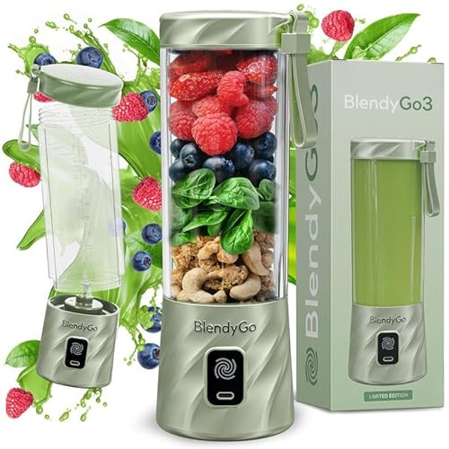 Frullatore portatile mini frullatore elettrico BlendyGo 3 usb ricaricabile tritatutto elettrico frullo piccolo blender smoothie maker trita ghiaccio e frutta congelata (Matcha Metallic)