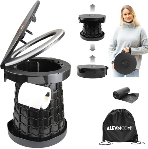 ALEVMOOM Bärbara toaletter för vuxna, kapacitet 272 kg, 40 cm H justerbar campingtoalett med bärväskor, vikbar porta potta för camping, vandring, husbil, resor, bil