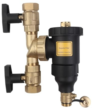 Gettimore Central Water Heater Filter for Boiler Dirt Separator, 1-Stage Filtration with Magnetic for Ring & Stainless Steel Mesh, DN20/3/4 to DN32/1-1/4, Black Brass Housing for HVAC Systems