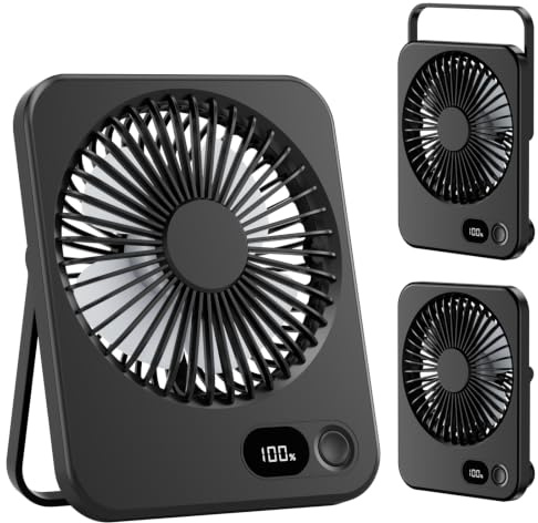 Foumteex Mini Ventilador Portatil 3600mAh Ventilador de Mesa 180 ° Plegable Silencioso Pantalla LED Fan para Oficina Mesa Hogar Fitness Viajes Exterior Negro