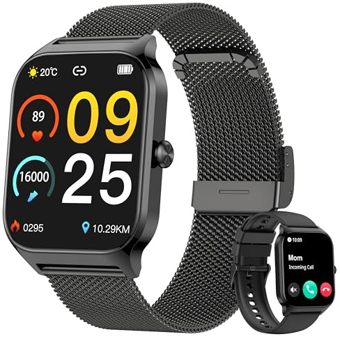 Popglory Smartwatch Uomo Donna Chiamate, 1.85 Orologio Salute con Pressione Sanguigna, Frequenza Cardiaca, Sonno, 100+ Sports Fitness Tracker, Contapassi, Compatibile con Apple, Samsung, Android