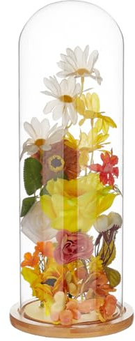 BENECREAT 36.6x14.3cm Glas Glocke Display Dom, Transparente Blumen Glasabdeckung mit Hellbrauner Bambus Basis für DIY Blumenhandwerk Sammlerstücke Spezialanfertigungen Pflanzen Staubschutz