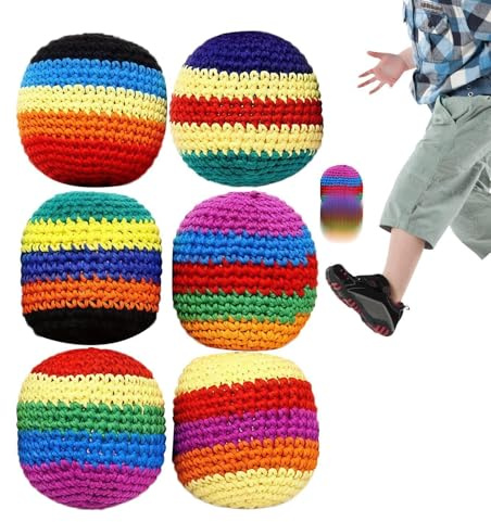 6Pcs Crochet Hacky Ball Sacks for Adults Kids, Handmade Knitted Footbag, Colorful Foot Bag Kick Sack for Outdoor Game Beginners