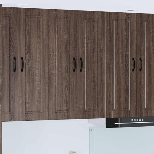 Ezbryzmatic Porto Wall Cabinet in Walnut-Coloured Oak Effect Chipboard 60 x 31 x 100 cm 3 Shelves 2 Doors Wall Mount Suitable for Kitchen Storage Tableware and Food Supplies