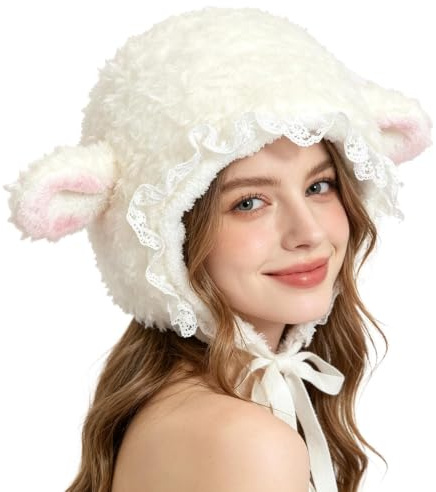 Gorro De Disfraz De Oveja De Dibujos Animados - Gorro De Animal De Felpa Su | Gorros de cosplay de animales, diseño cálido con corbata ajustable para la barbilla | Accesorio fotográfico para para