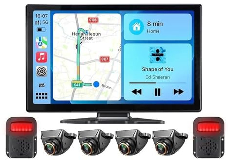 Rear View Camera Backup Wireless Android-Auto 10.1'' Blind Spot Radar Monitor Touch Screen DVR GPS Recorder With Mini AHD1080P Cam
