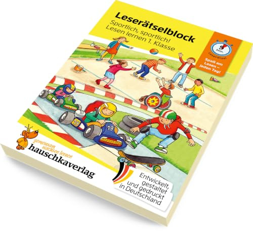 Lese-Rätselblock – Sportlich, sportlich! Lesen lernen 1. Klasse: Ein Sport-Lese-Rätsel pro Seite mit Silben-Trennung für Erstleser, Jungen, Mädchen (Übungshefte & -blöcke für erstes Lesen, Band 504)