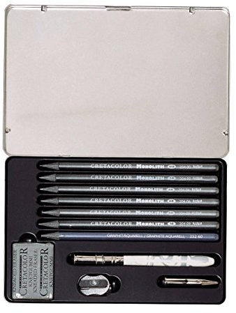 CRETACOLOR Monolith Graphit Set | 11 teiliges Set mit Radierer und Anspitzer | Stifte nur aus Mine